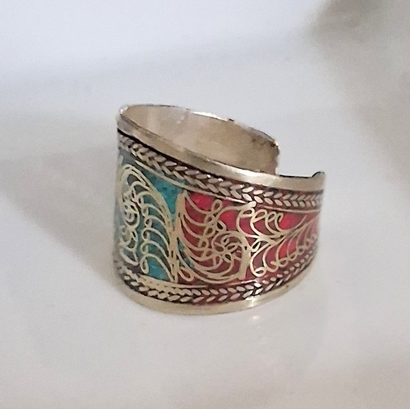 TURQUOISE INLAY RING ADUSTABLE 9-11 - Picture 5 of 7